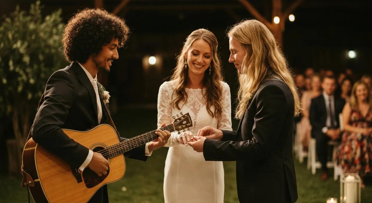 Acoustic duo performing at a wedding ceremony, creating an intimate and warm atmosphere