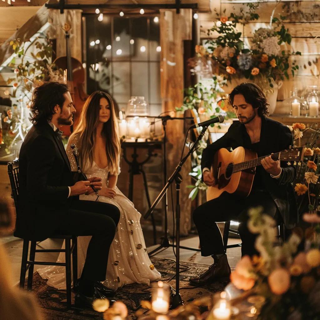 An acoustic duo performing at a romantic wedding ceremony in Surry Hills, enhancing the heartfelt atmosphere