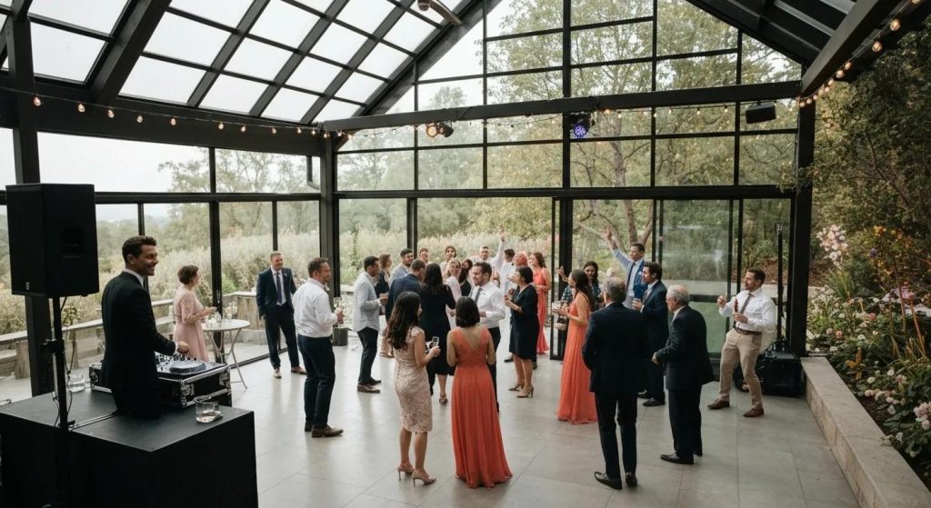 Wedding DJ entertaining guests at a lively reception in the Hills District