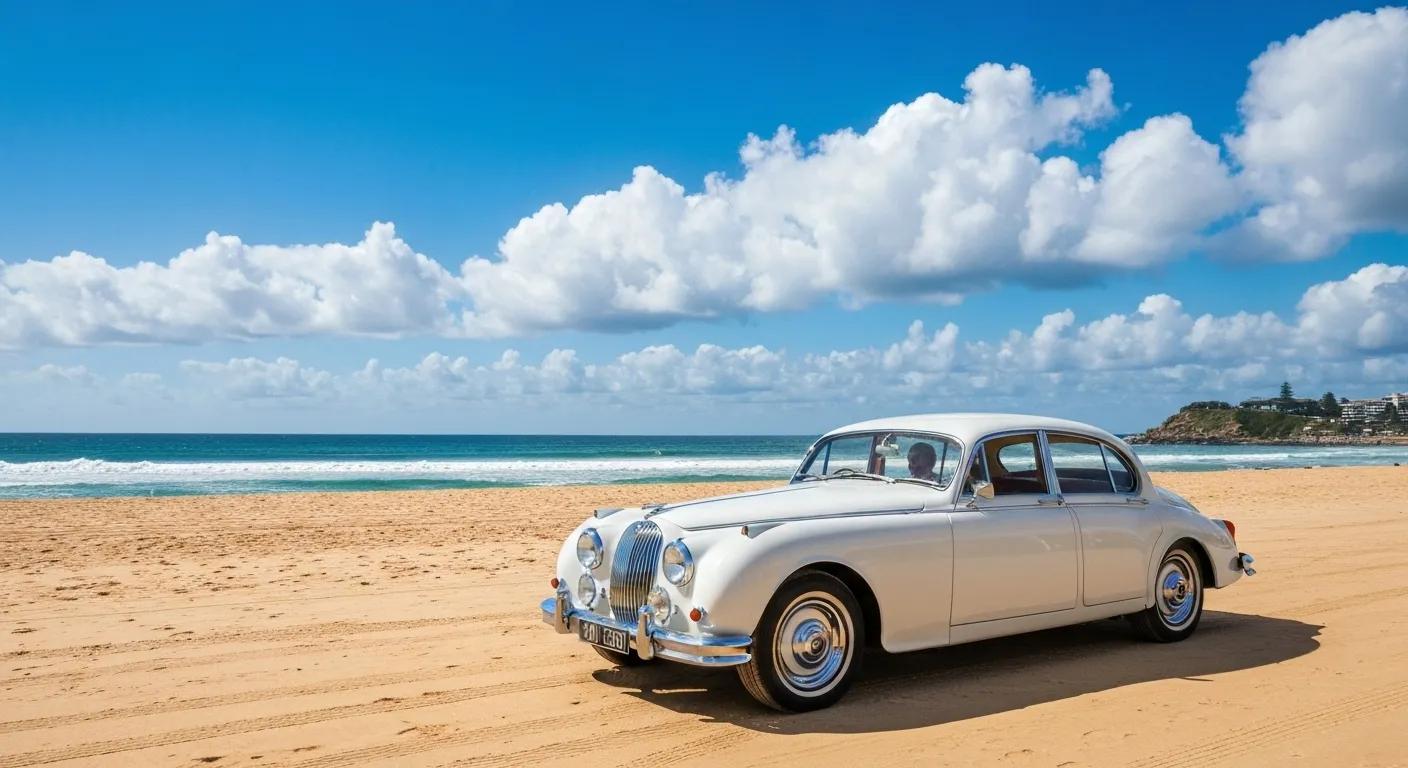 Stunning Manly Beach view with a wedding car, creating the perfect backdrop for memorable photos