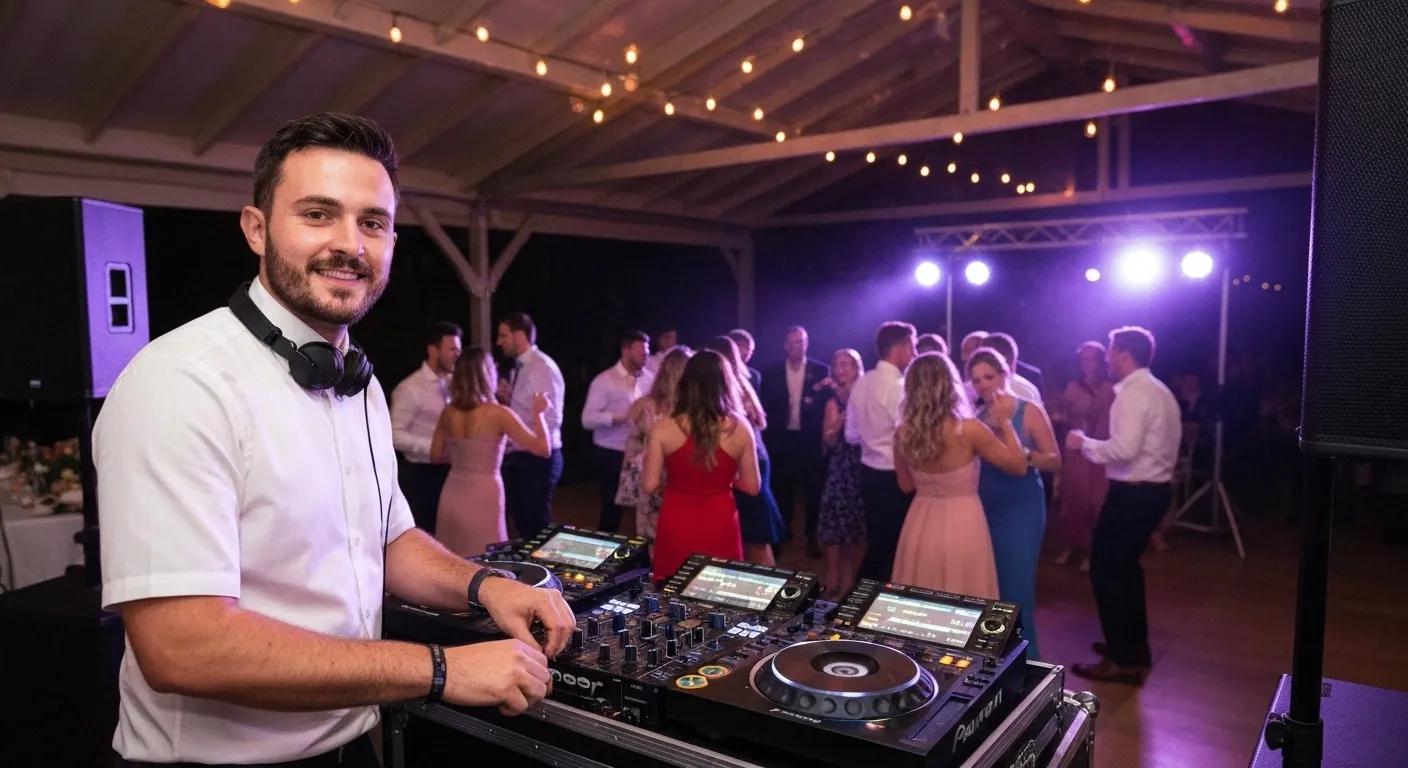 DJ enhancing a wedding reception atmosphere with professional sound and lighting in Sutherland Shire