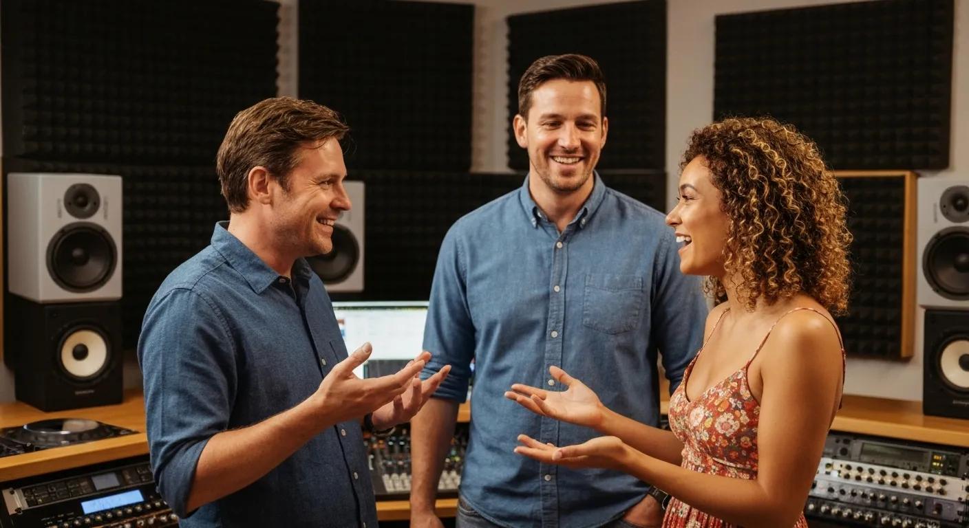 Couple consulting with a DJ about their wedding soundtrack preferences