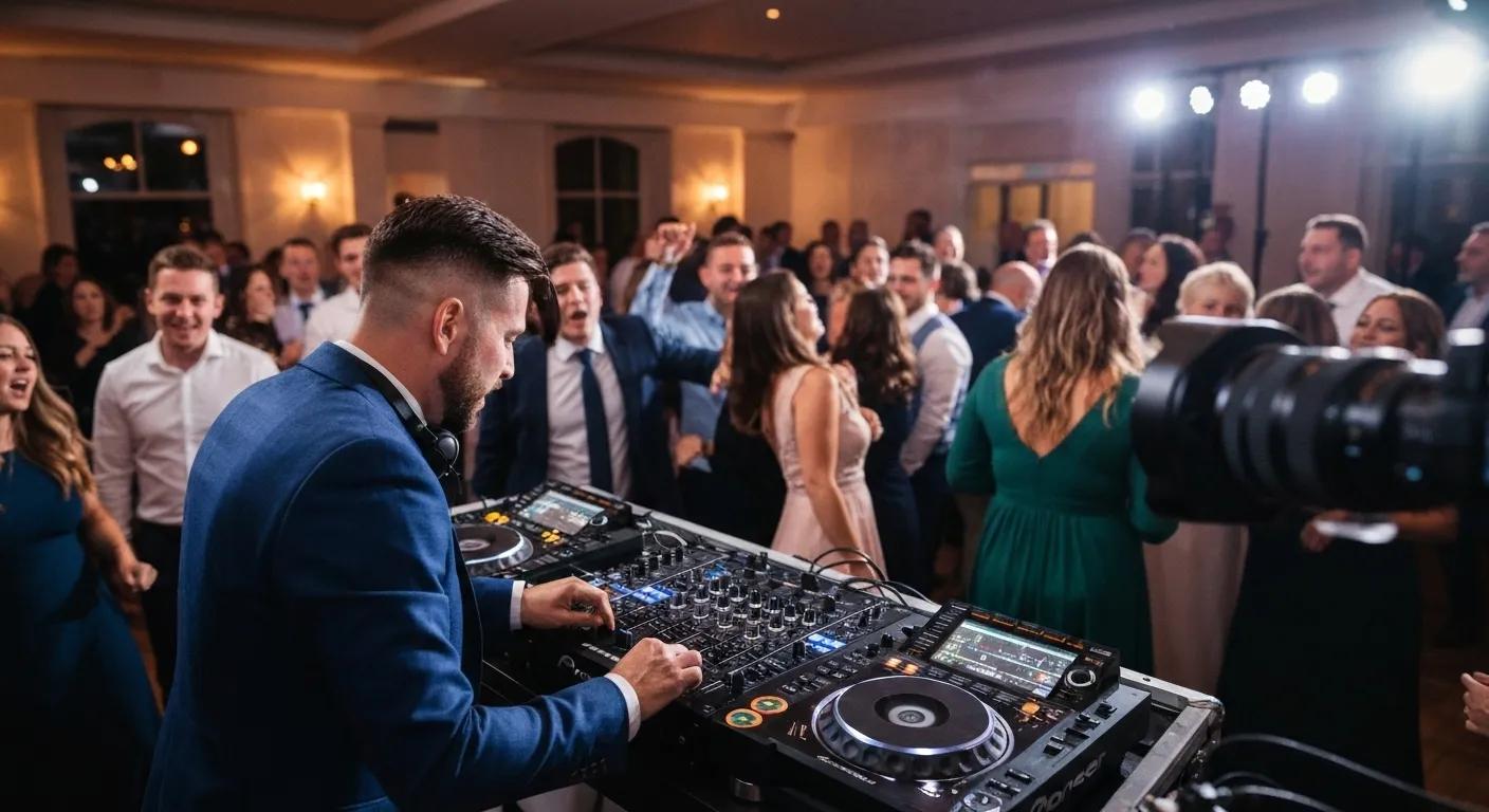 Experienced DJ engaging with guests at a wedding, creating a lively atmosphere