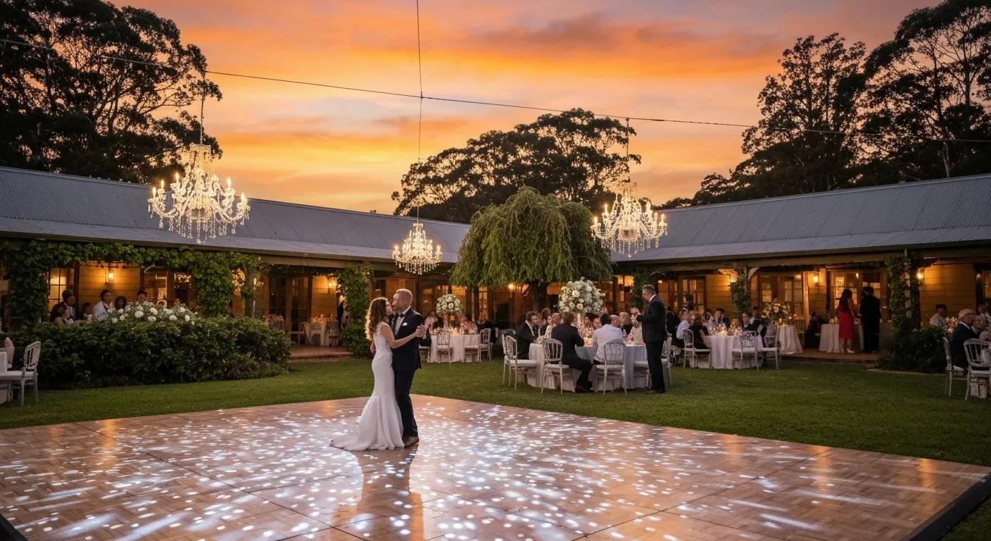 Custom wedding lighting effects enhancing the atmosphere at a Bowral wedding