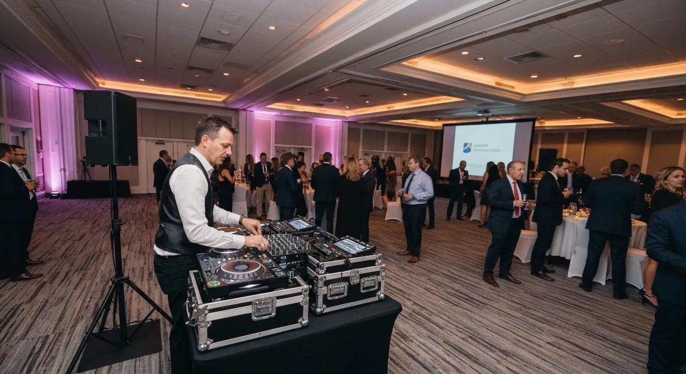 Corporate DJ providing entertainment at a business function in Sutherland Shire with a professional setup