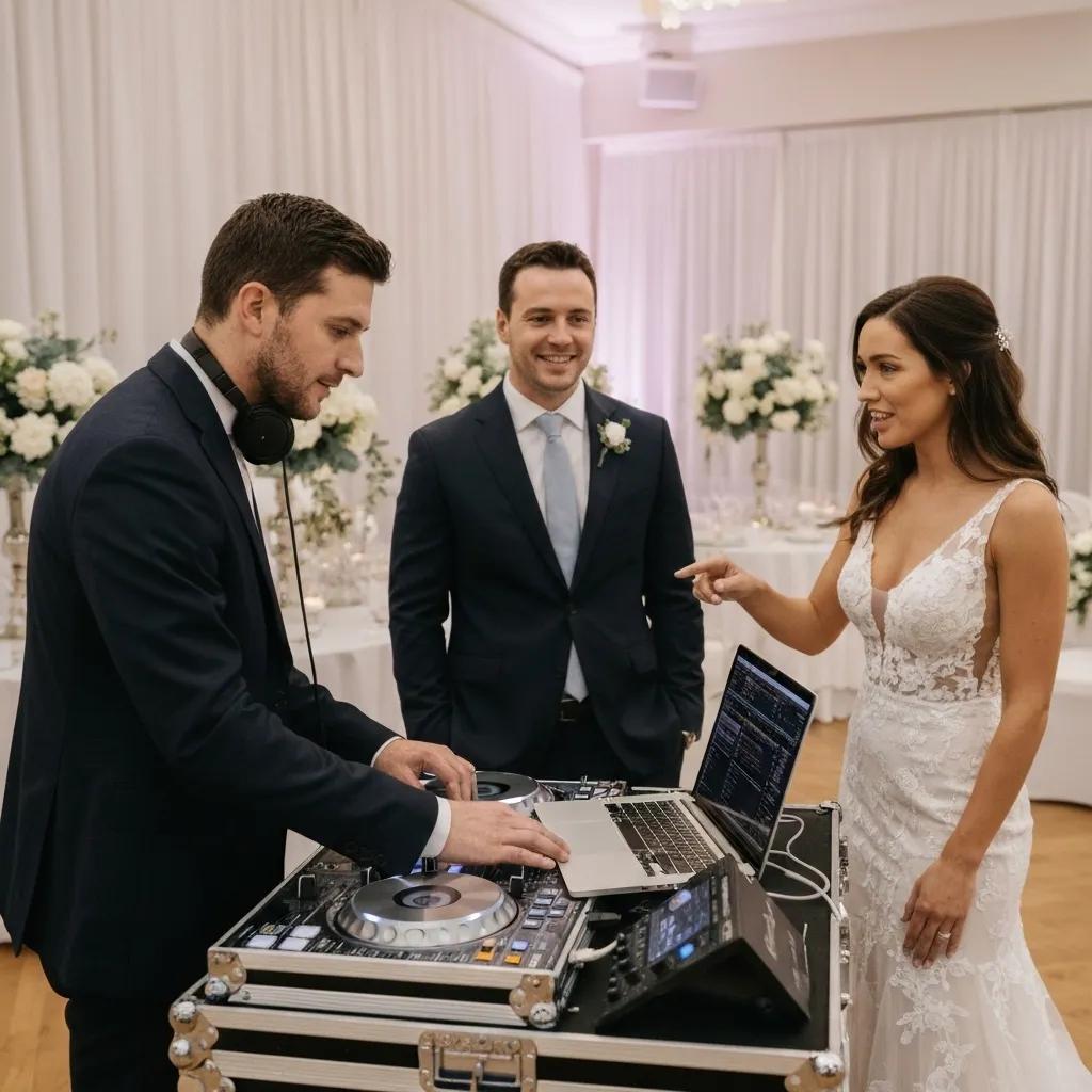 DJ curating a personalized playlist for a wedding, highlighting the importance of customized music selection