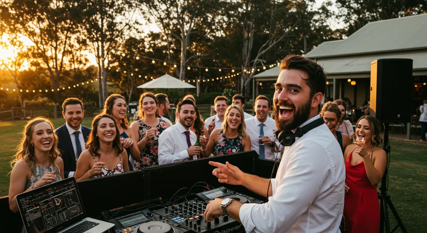 Wedding DJ engaging with guests at a Bowral wedding, creating a lively atmosphere
