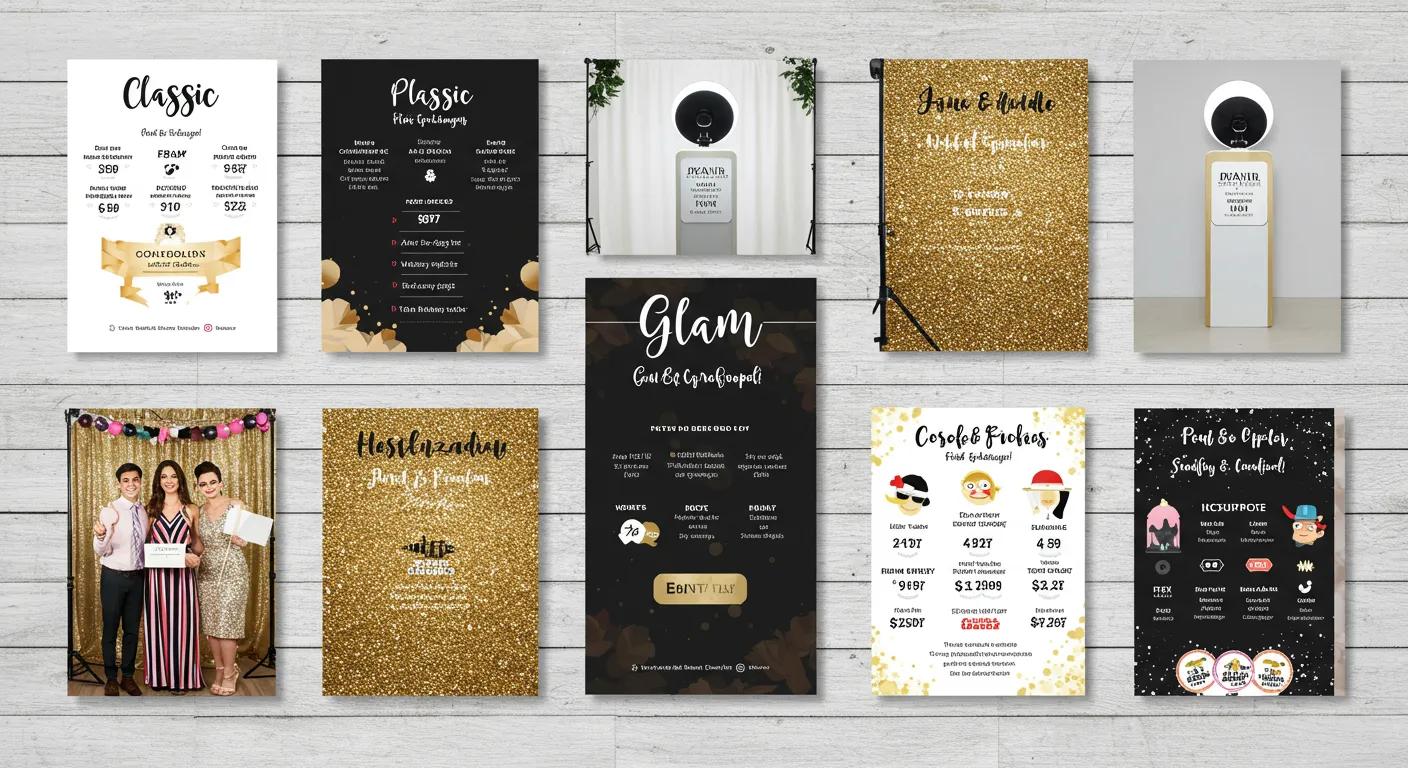 Display of various photobooth packages with customization options for events