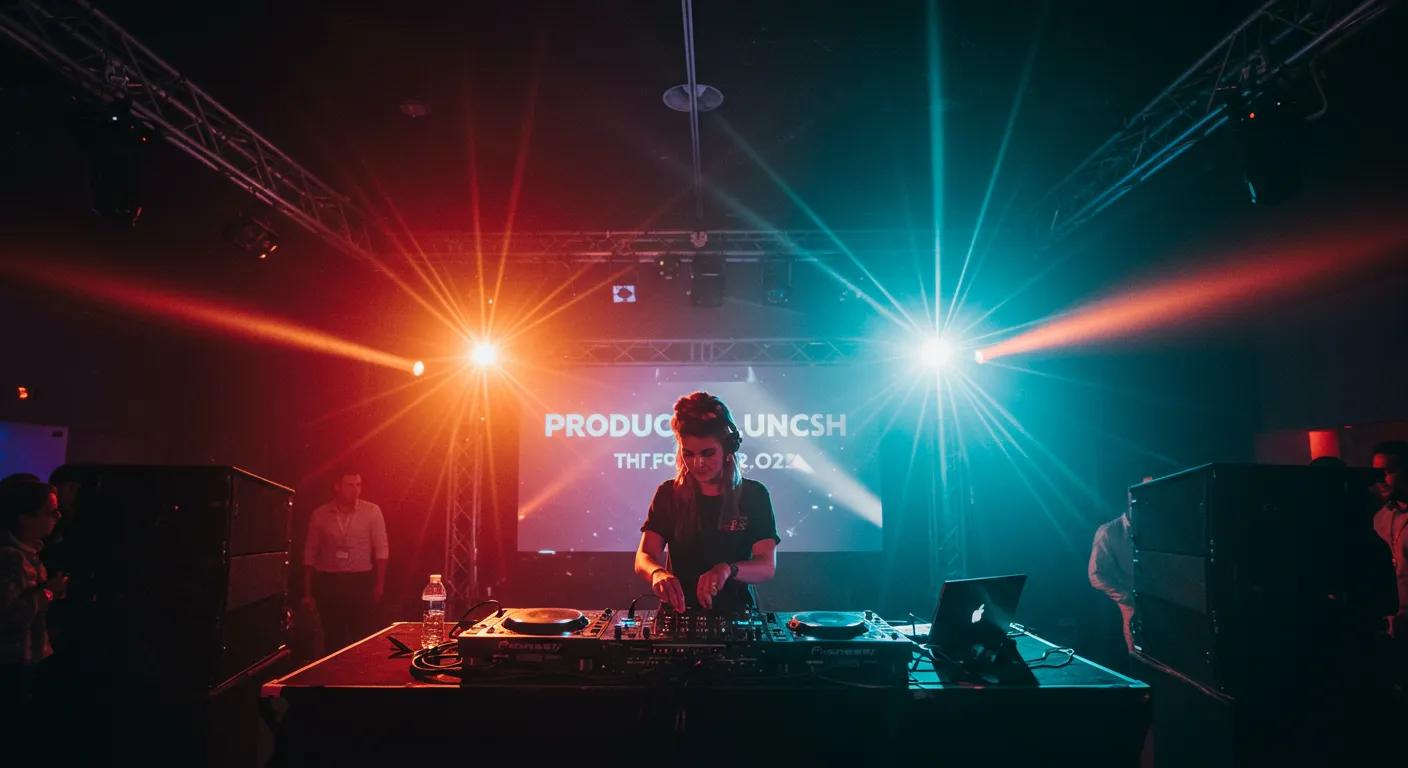 DJ enhancing a corporate event with professional sound and lighting at a product launch